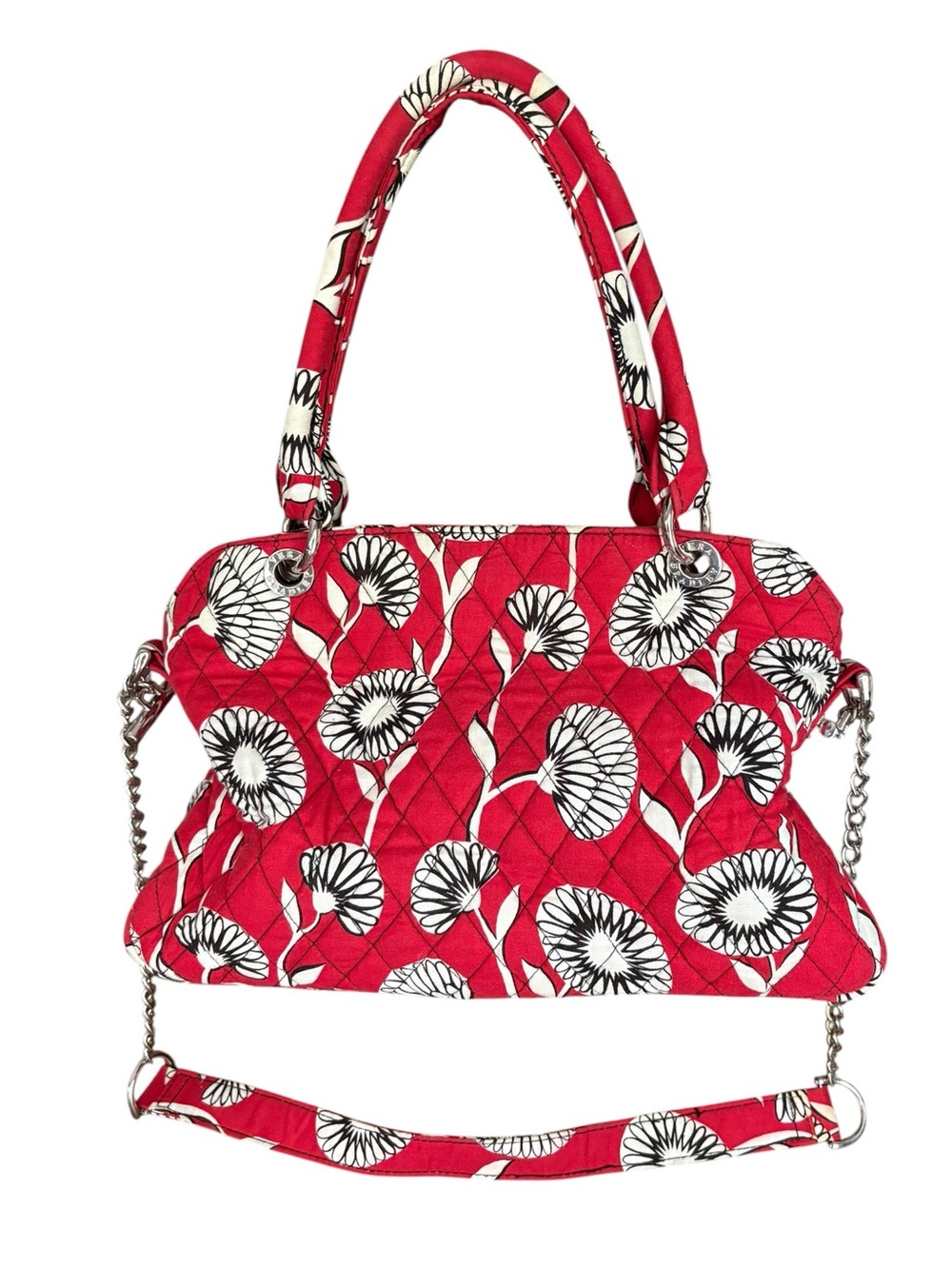Vera Bradley Deco Daisy Red Black Quilted Bowler Bag Removable Strap Retired
